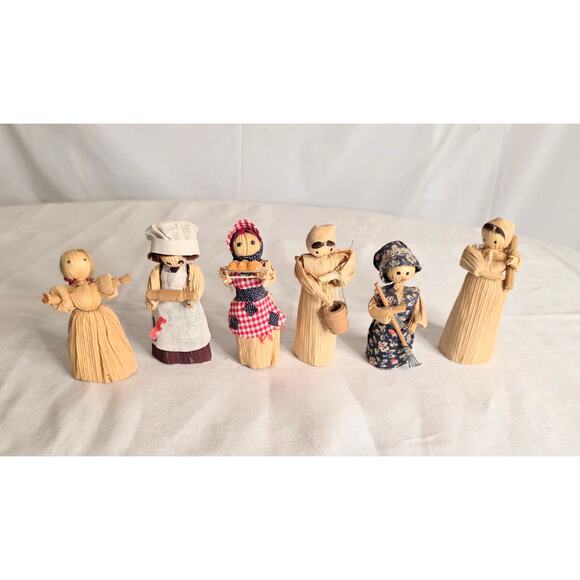 Set of 6 Vintage Mini Corn Husk Dolls 3 1/2" Tall - Picture 1 of 8